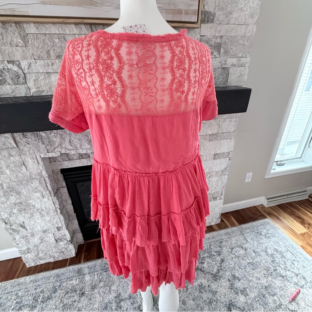 Free People Coral Lace Tiered Mini Dress | NWT | Size S - Picture 6 of 13
